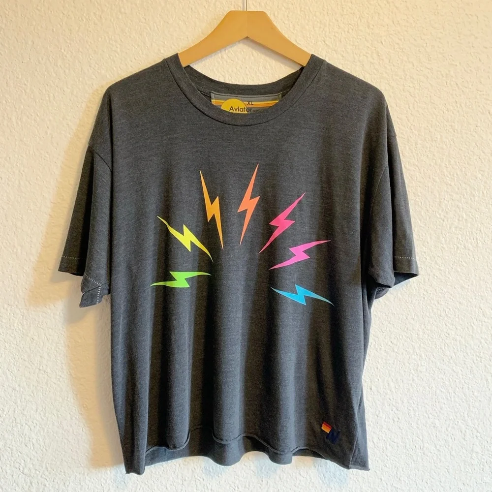 Aviator Nation Lightening Bolt Rainbow Tee - Picture 1 of 6
